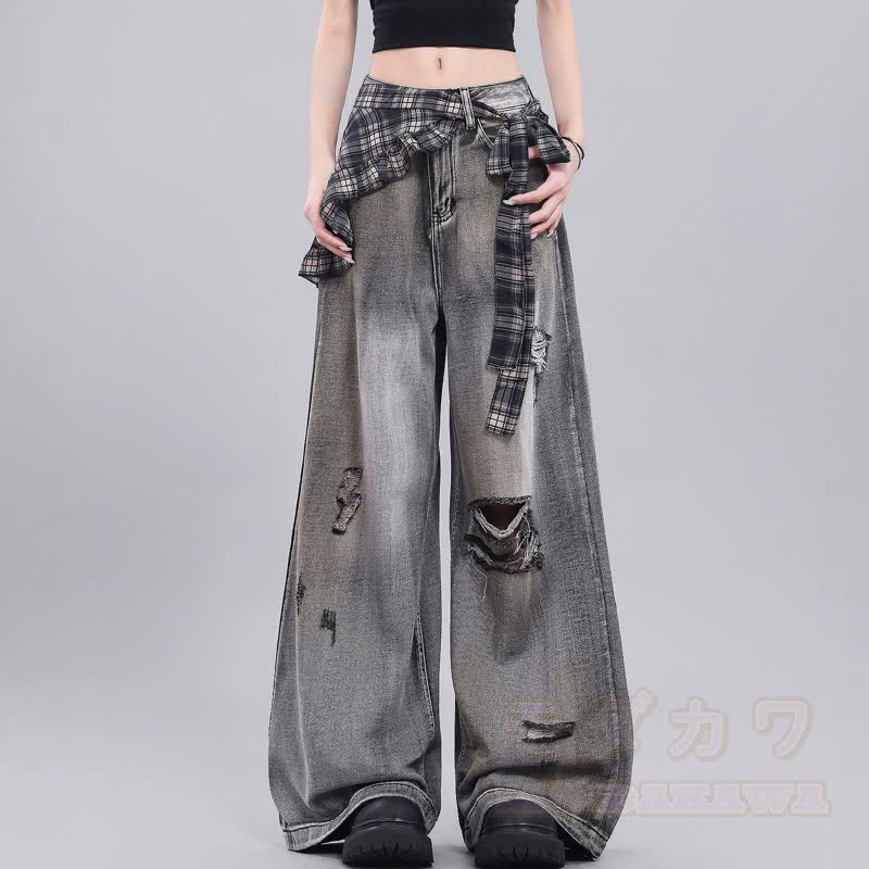 Dreiteiliges Set aus dunkler Vintage-Lederjacke und Jeans - image 2