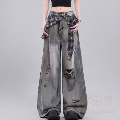 Dreiteiliges Set aus dunkler Vintage-Lederjacke und Jeans - image 2