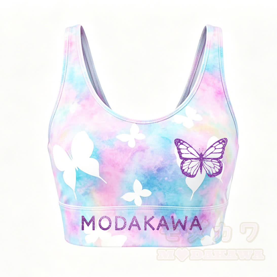 MODAKAWA Butterfly Graphic Crop Tank Sport Top Shorts Matching Outfit - Top A - 5XL - image 5