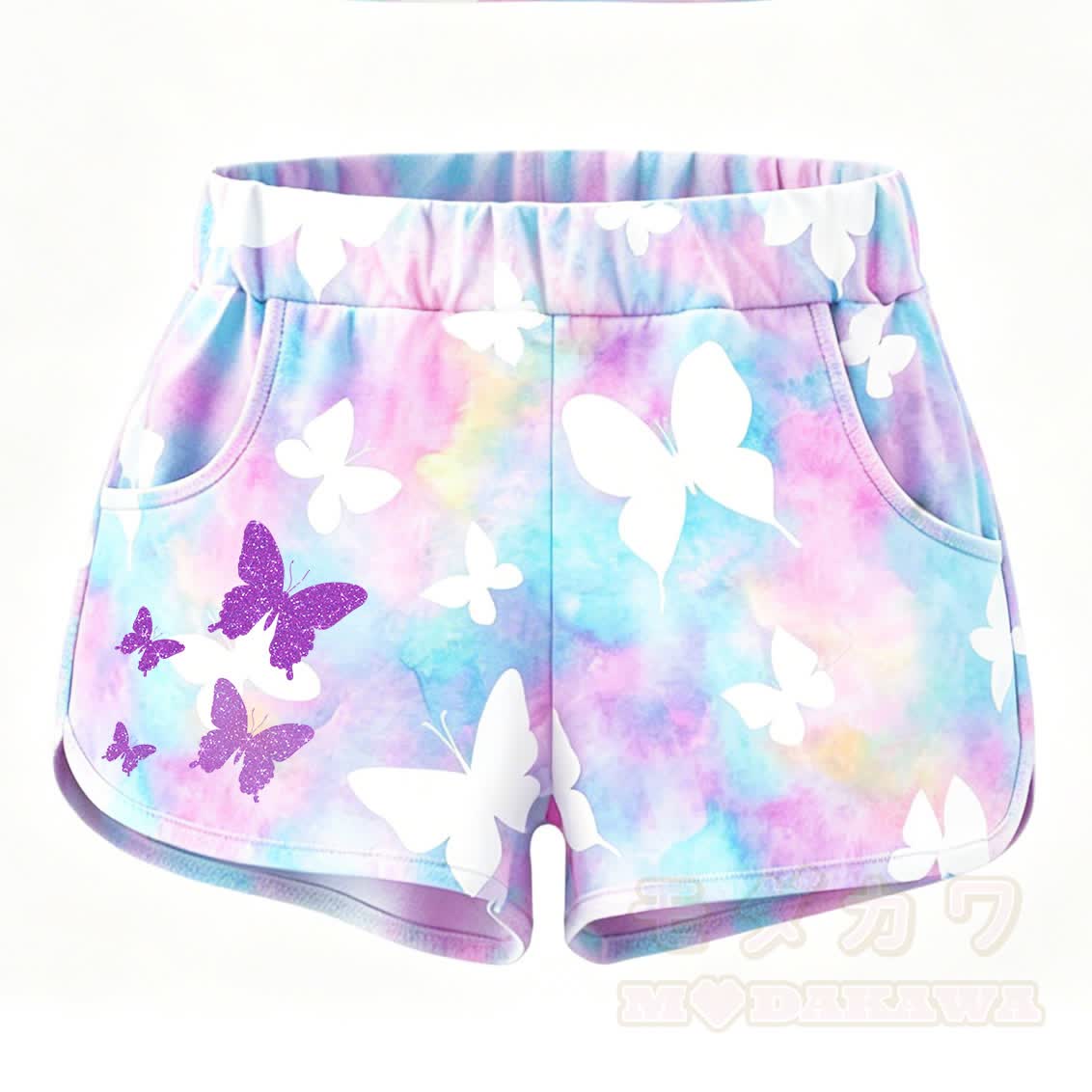 MODAKAWA Butterfly Graphic Crop Tank Sport Top Shorts Matching Outfit - Shorts A - 5XL - image 8