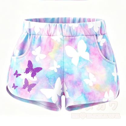 MODAKAWA Butterfly Graphic Crop Tank Sport Top Shorts Matching Outfit - Shorts A - 5XL - image 8