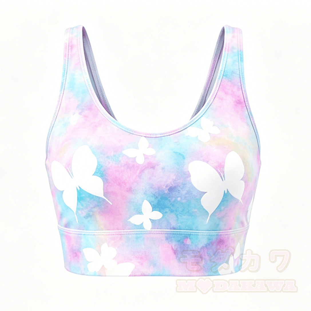 MODAKAWA Butterfly Graphic Crop Tank Sport Top Shorts Matching Outfit - Top C - 5XL - image 7