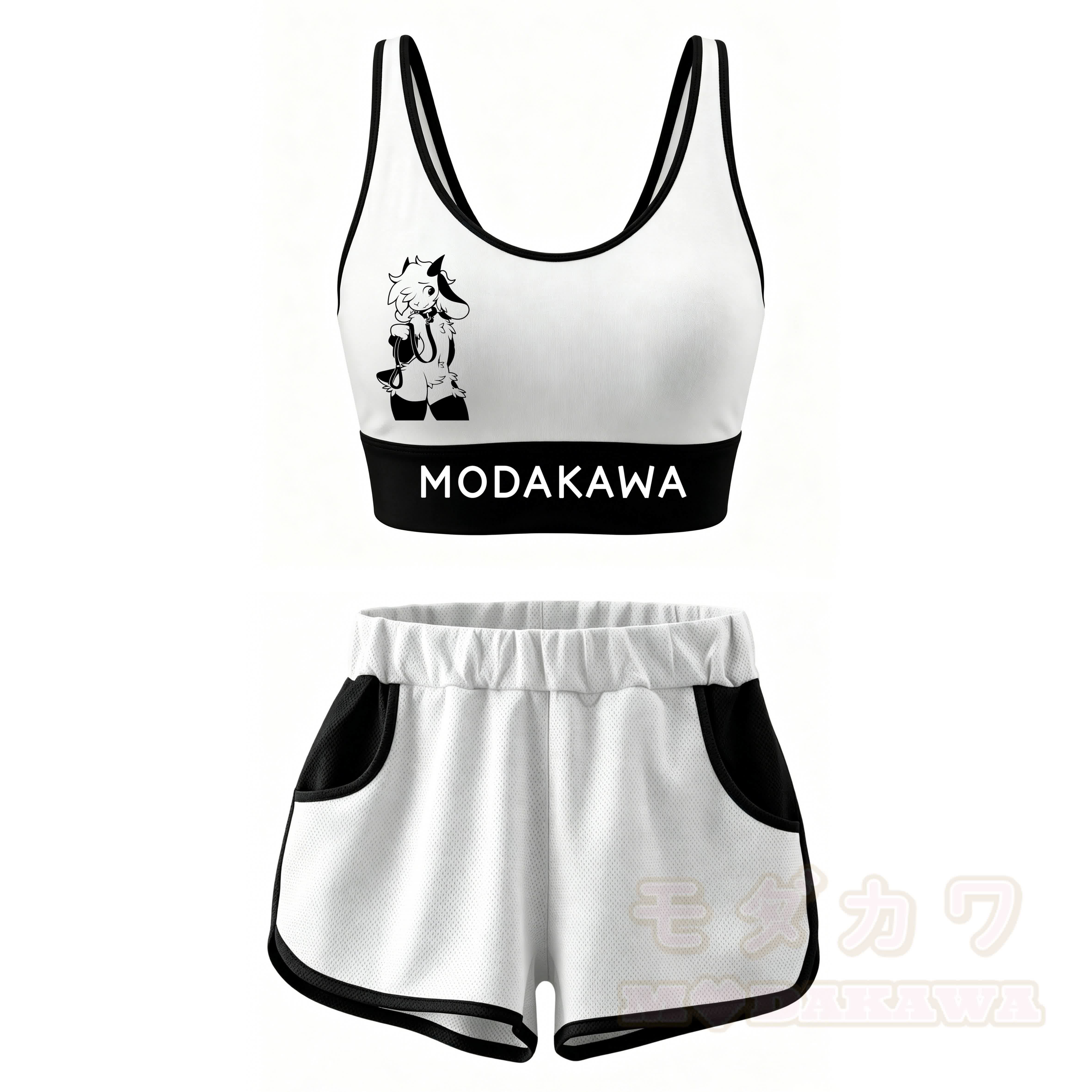 MODAKAWA X zarckets Goat Graphic Crop Tank Tank Sport Top Shorts Matching Outfit - Satz - 5XL - image 1