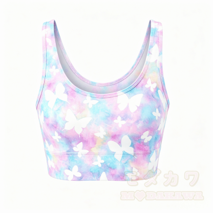 MODAKAWA X popipeko Butterfly Puppy Grafik Crop Tank Top Sport Shorts Passendes Outfit - Top B - 5XL - image 4