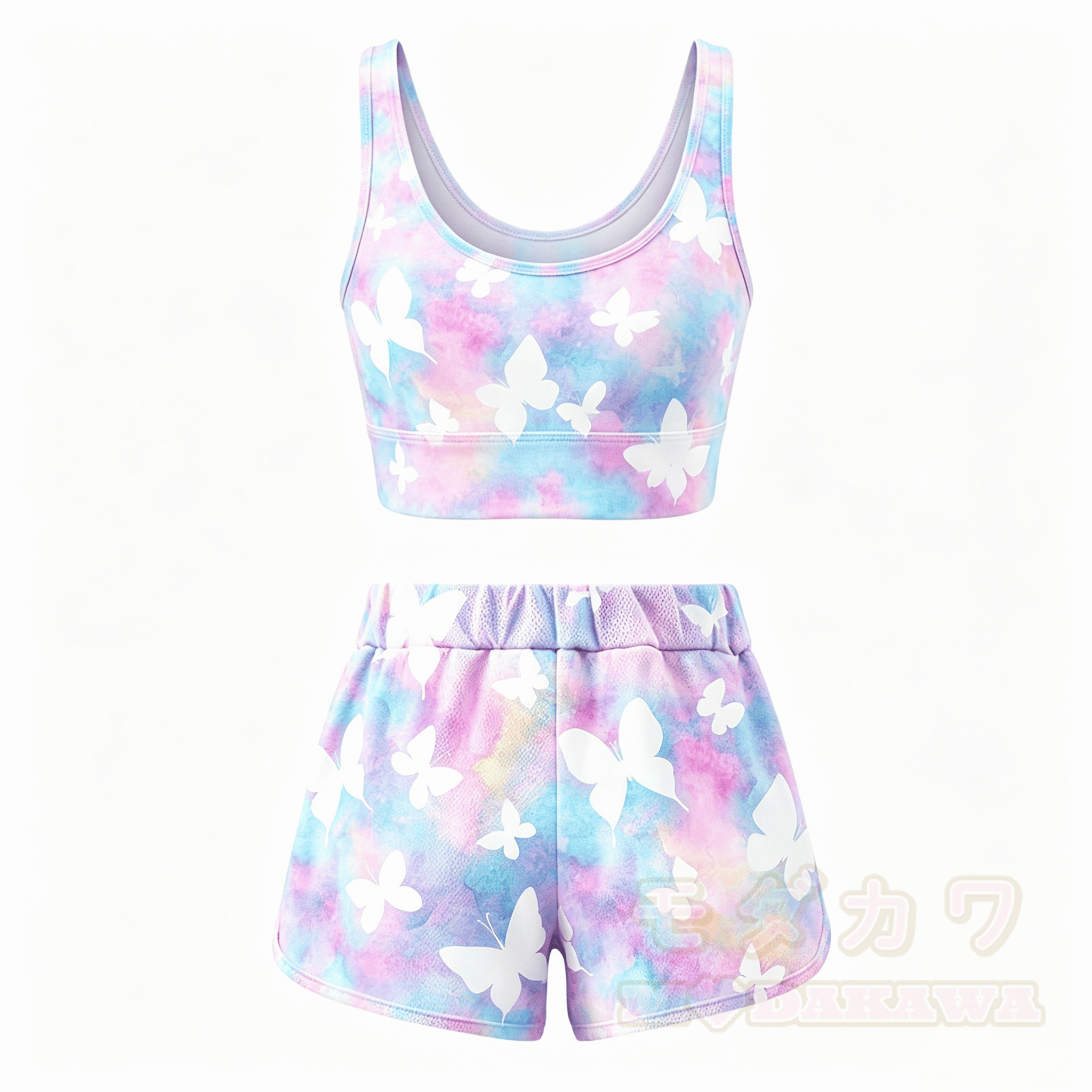 MODAKAWA X popipeko Butterfly Puppy Grafik Crop Tank Top Sport Shorts Passendes Outfit - Satz B - 5XL - image 2