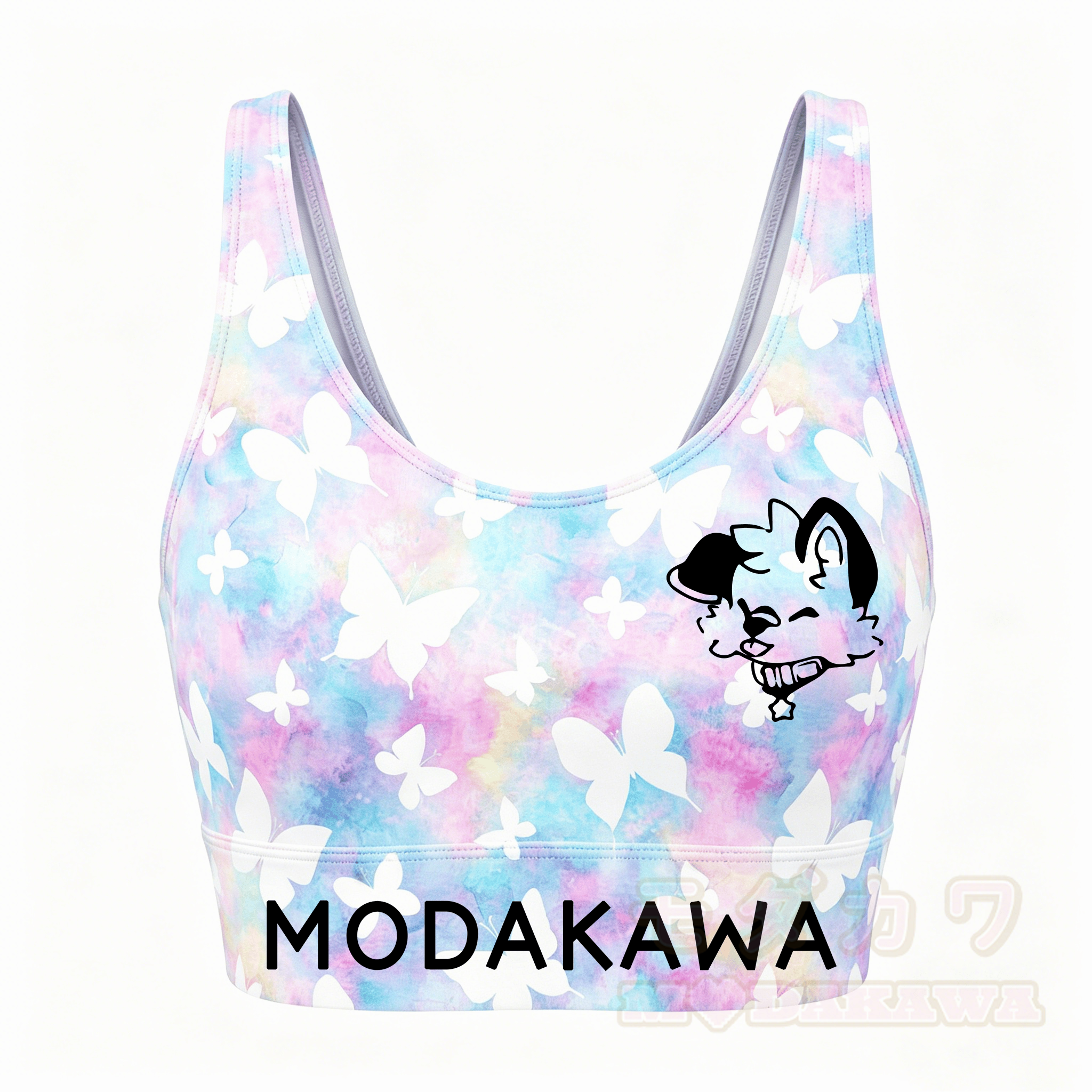 MODAKAWA X popipeko Butterfly Puppy Grafik Crop Tank Top Sport Shorts Passendes Outfit - Top A - 5XL - image 3