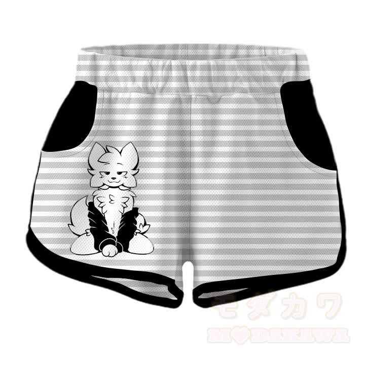 MODAKAWA X zarckets Gestreifte Anime-Fuchs-Print-Freizeitshorts - Grau - 5XL - image 1