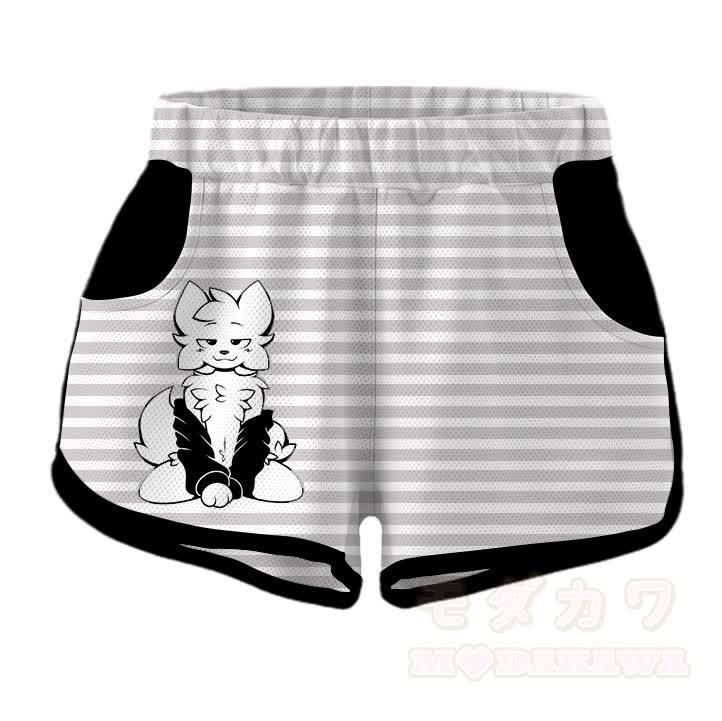MODAKAWA X zarckets Gestreifte Anime-Fuchs-Print-Freizeitshorts - Grau - 5XL - image 1