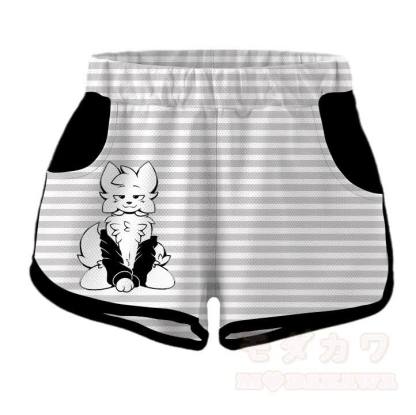 MODAKAWA X zarckets Gestreifte Anime-Fuchs-Print-Freizeitshorts - Grau - 5XL - image 1