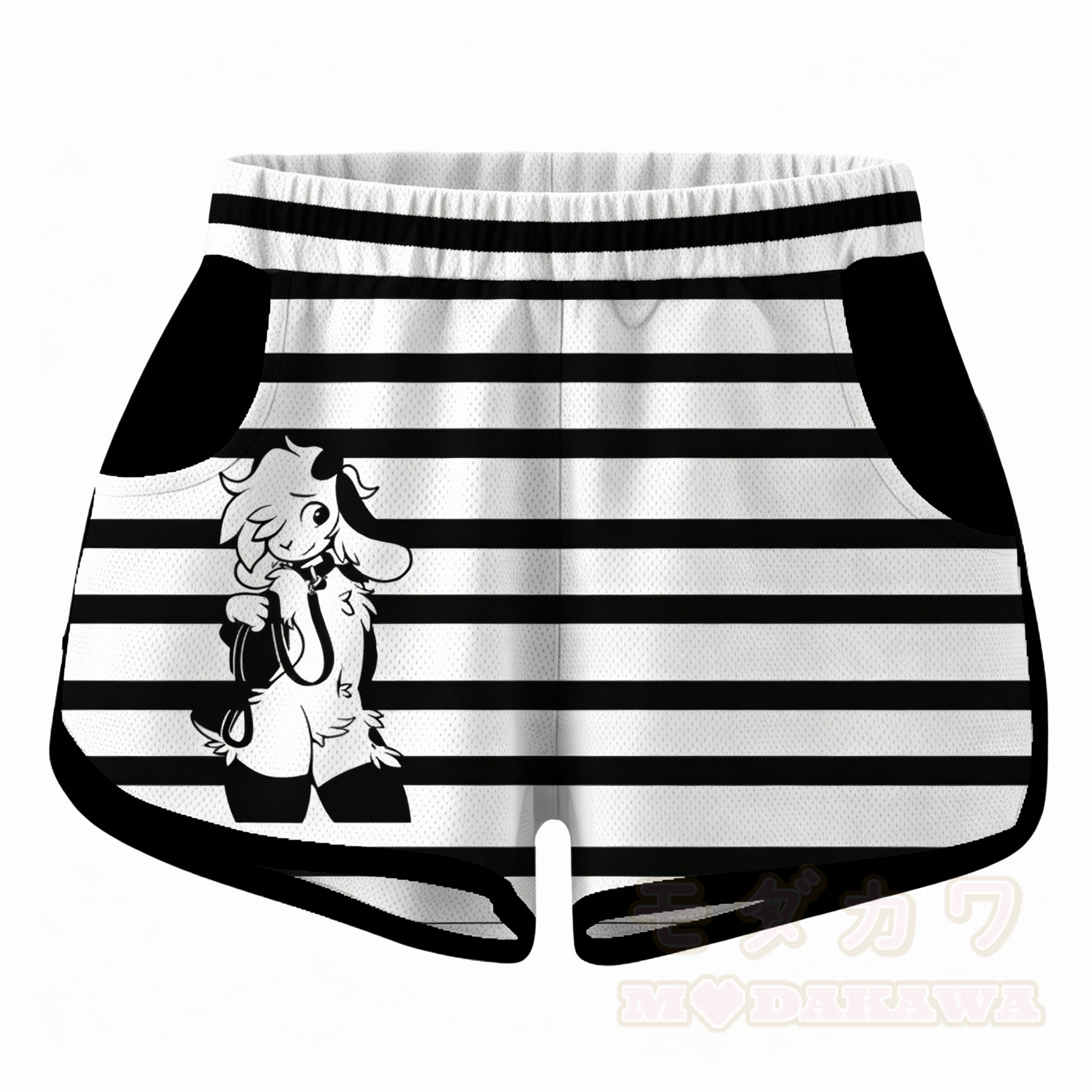 MODAKAWA X zarckets Gestreifte Anime-Ziegenprint-Freizeitshorts - Schwarz - 5XL - image 1