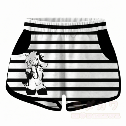 MODAKAWA X zarckets Gestreifte Anime-Ziegenprint-Freizeitshorts - Schwarz - 5XL - image 1