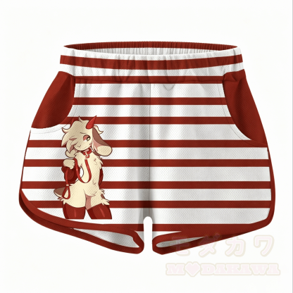 MODAKAWA X zarckets Gestreifte Anime-Ziegenprint-Freizeitshorts - Braun - 5XL - image 3