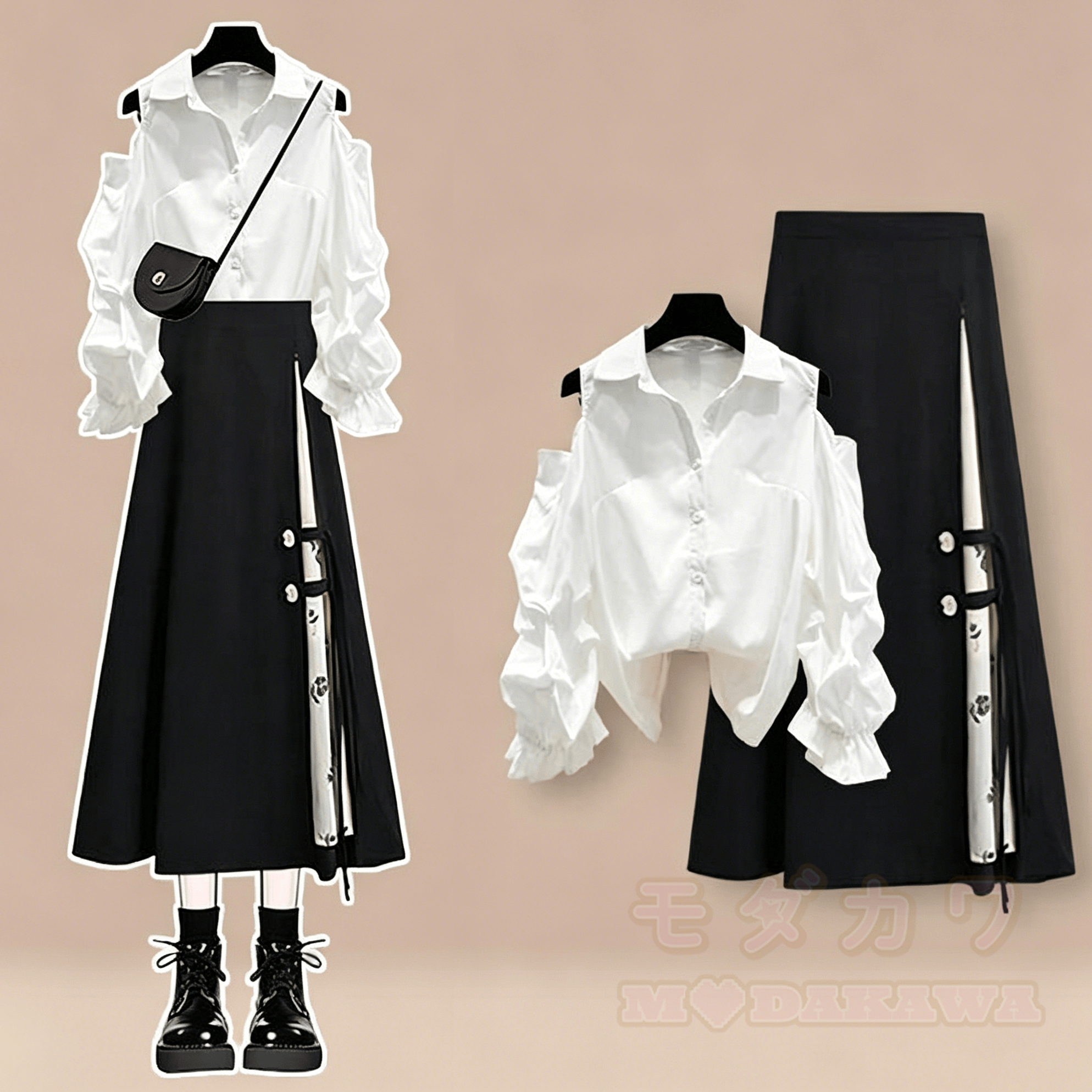 Schickes zweiteiliges Set aus Bluse mit Cut-Out-Schultern und hochgeschnittenem Rock - Satz - 4XL - image 1