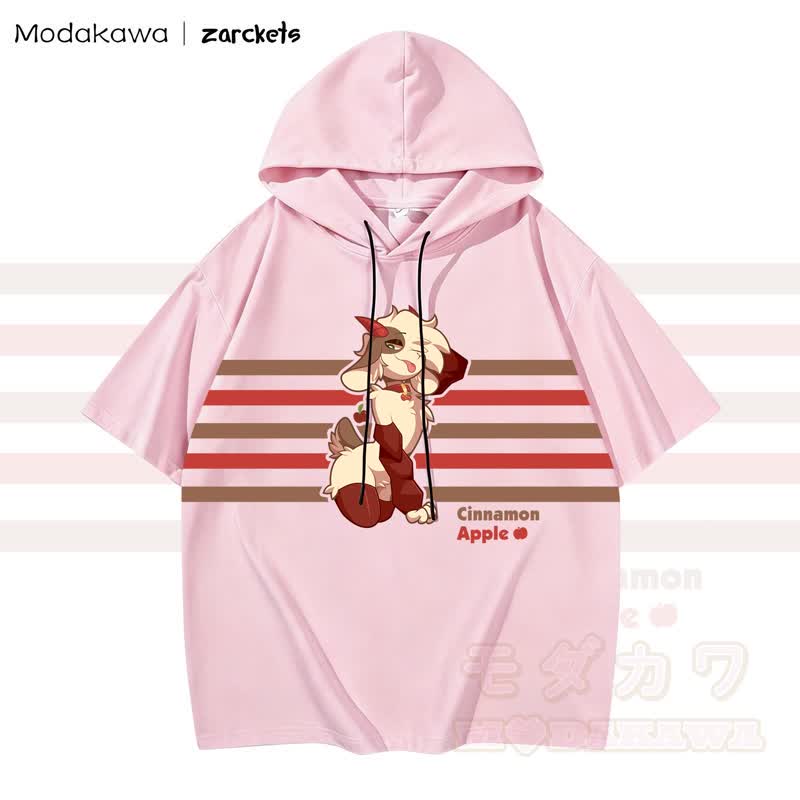 MODAKAWA X zarckets CINNAMON APPLE Hoodie T-Shirt mit Ziegenprint und Streifen - Rosa - 3XL - image 3
