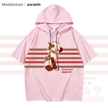 MODAKAWA X zarckets CINNAMON APPLE Hoodie T-Shirt mit Ziegenprint und Streifen - Rosa - 3XL - image 3