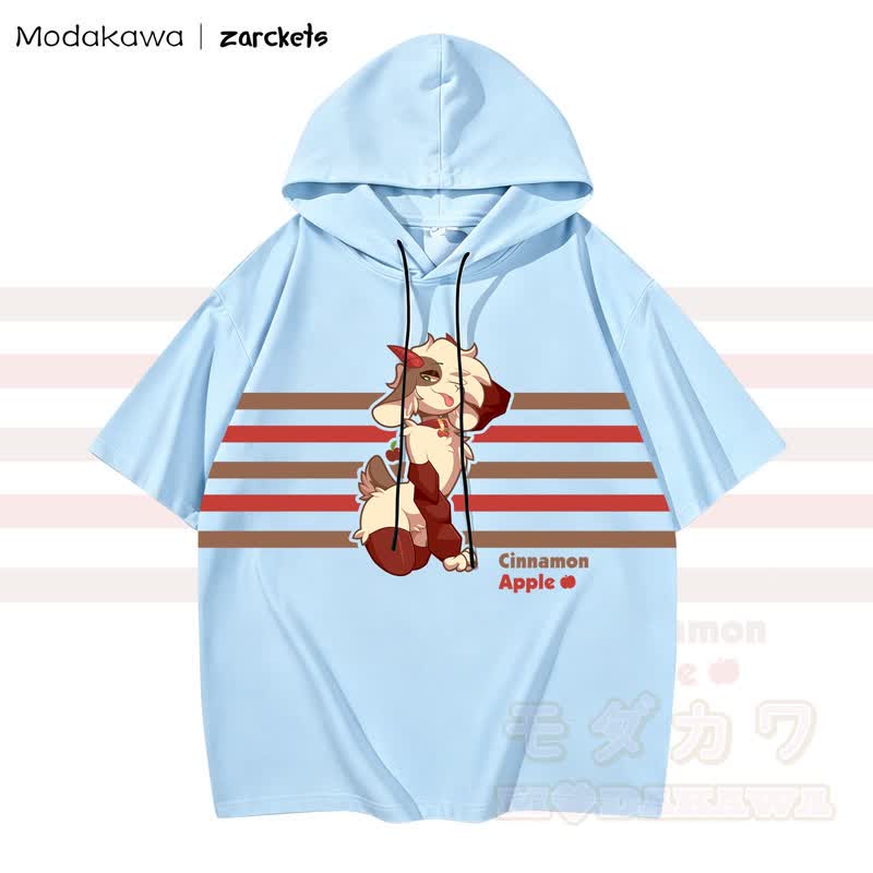 MODAKAWA X zarckets CINNAMON APPLE Hoodie T-Shirt mit Ziegenprint und Streifen - Himmelblau - 3XL - image 2