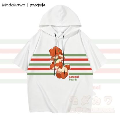 MODAKAWA X zarckets CARAME PEAR Hoodie T-Shirt mit Ziegenprint und Streifen - Weiß - 3XL - image 2