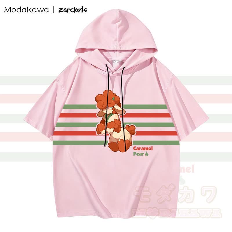 MODAKAWA X zarckets CARAME PEAR Hoodie T-Shirt mit Ziegenprint und Streifen - Rosa - 3XL - image 4