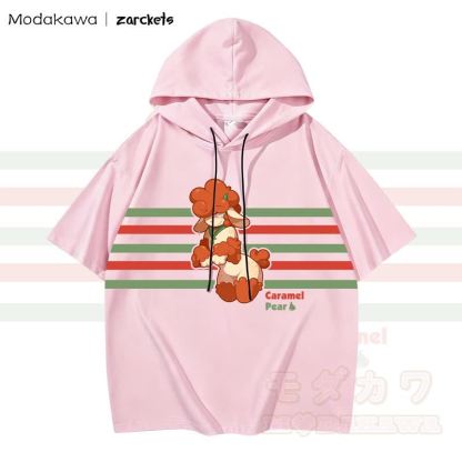 MODAKAWA X zarckets CARAME PEAR Hoodie T-Shirt mit Ziegenprint und Streifen - Rosa - 3XL - image 4