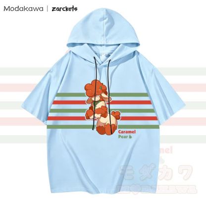 MODAKAWA X zarckets CARAME PEAR Hoodie T-Shirt mit Ziegenprint und Streifen - Himmelblau - 3XL - image 3