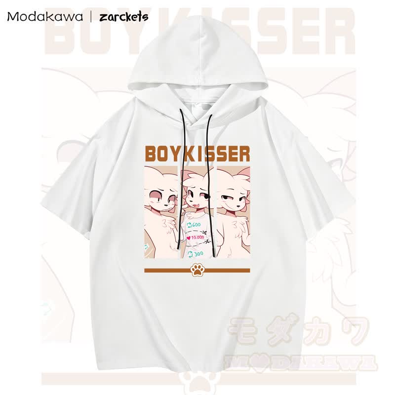 MODAKAWA X zarckets BOYKISSER Katzenprint Hoodie T-Shirt  - Weiß - 3XL - image 2
