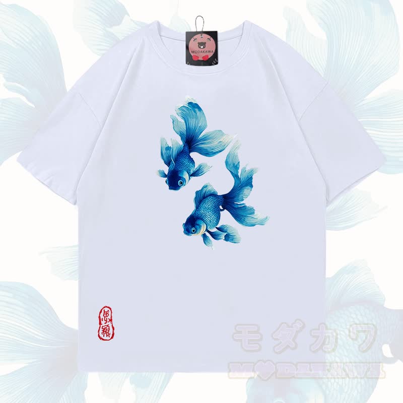 MODAKAWA Fisch-Grafik T-Shirt aus 100 % Baumwolle - Weiß - 5XL - image 3