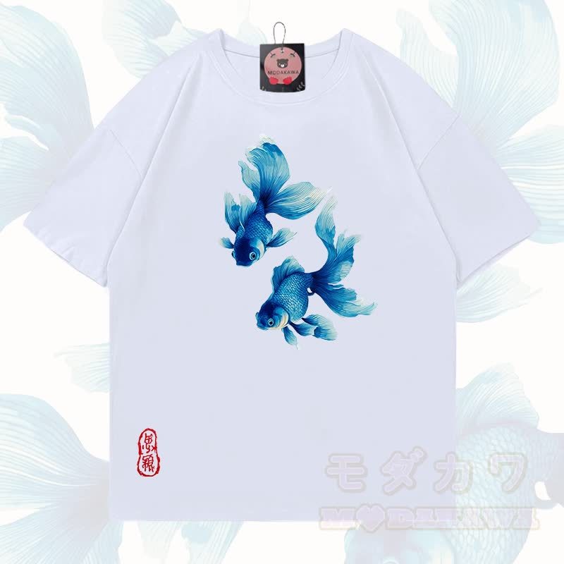 MODAKAWA Fisch-Grafik T-Shirt aus 100 % Baumwolle - Weiß - 5XL - image 3