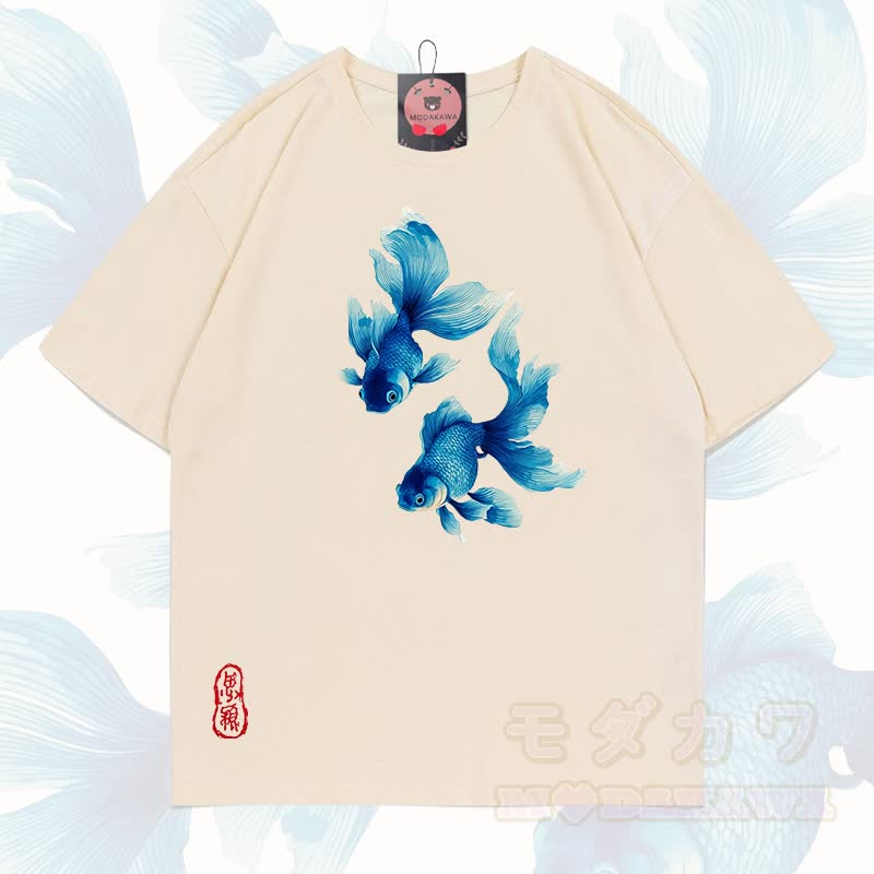MODAKAWA Fisch-Grafik T-Shirt aus 100 % Baumwolle - Aprikose - 5XL - image 6
