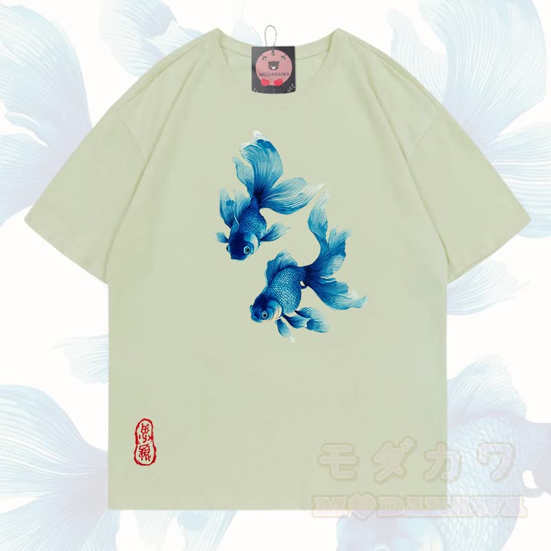 MODAKAWA Fisch-Grafik T-Shirt aus 100 % Baumwolle - Milchgrün - 5XL - image 5