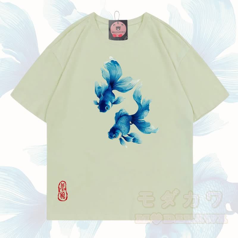 MODAKAWA Fisch-Grafik T-Shirt aus 100 % Baumwolle - Milchgrün - 5XL - image 5
