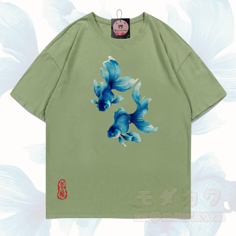 MODAKAWA Fisch-Grafik T-Shirt aus 100 % Baumwolle - Hellgrün - 5XL - image 8