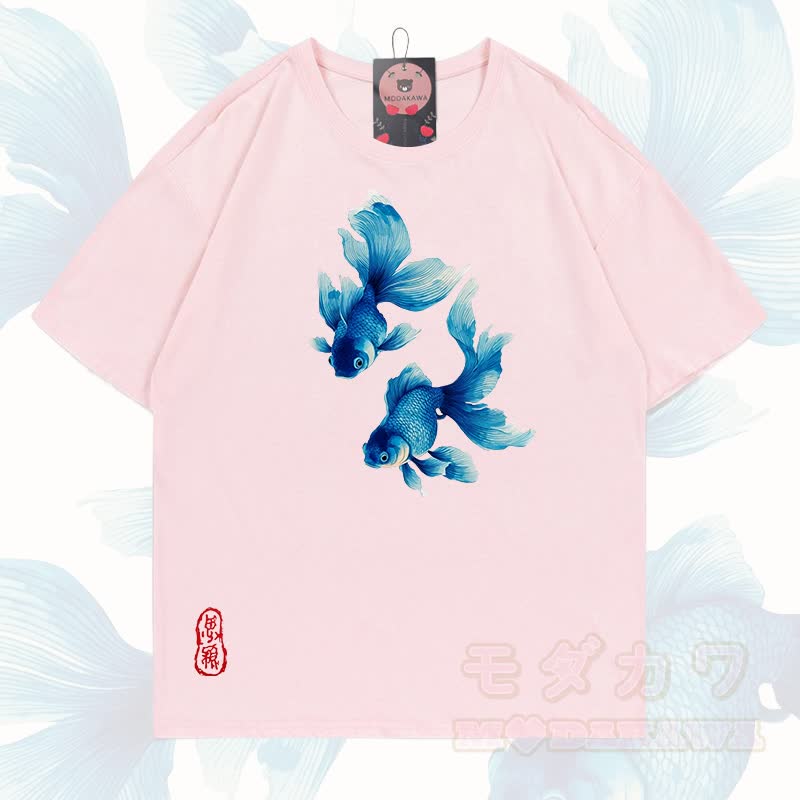 MODAKAWA Fisch-Grafik T-Shirt aus 100 % Baumwolle - Hellrosa - 5XL - image 4