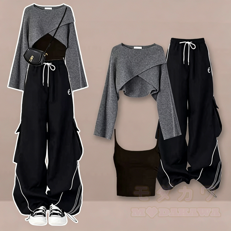 Dreiteiliges Set: Wickelpullover, Cargohose mit weitem Bein und passendem Cargo-Hose - Satz - 4XL - image 1