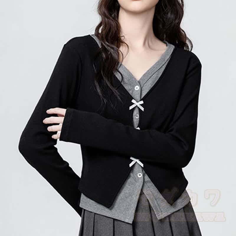 Zweiteiliges Set: Langarmshirt mit Schleife in Farben -Optik, weite Hose und passende Hose. - image 3