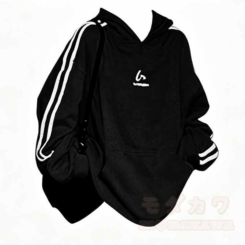 Cooles zweiteiliges Set aus gestreiftem Hoodie, langem Rock und langem Rock mit Buchstabenprint - Spitze - 3XL - image 2