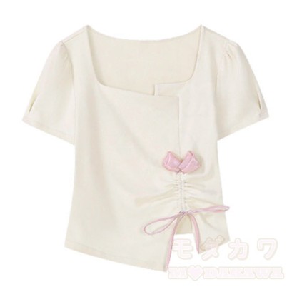 Zweiteiliges Set: T-Shirt mit eckigem Ausschnitt, Schleife und Kordelzug, dazu passende Jeansshorts mit Farbverlauf - T-Shirt - 3XL - image 2