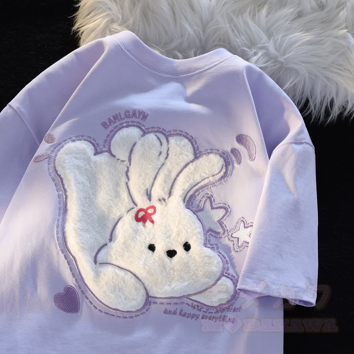 Kurzarm-Freizeit-T-Shirt mit niedlichem Cartoon-Tier-Flockdruck - B - 2XL - image 2