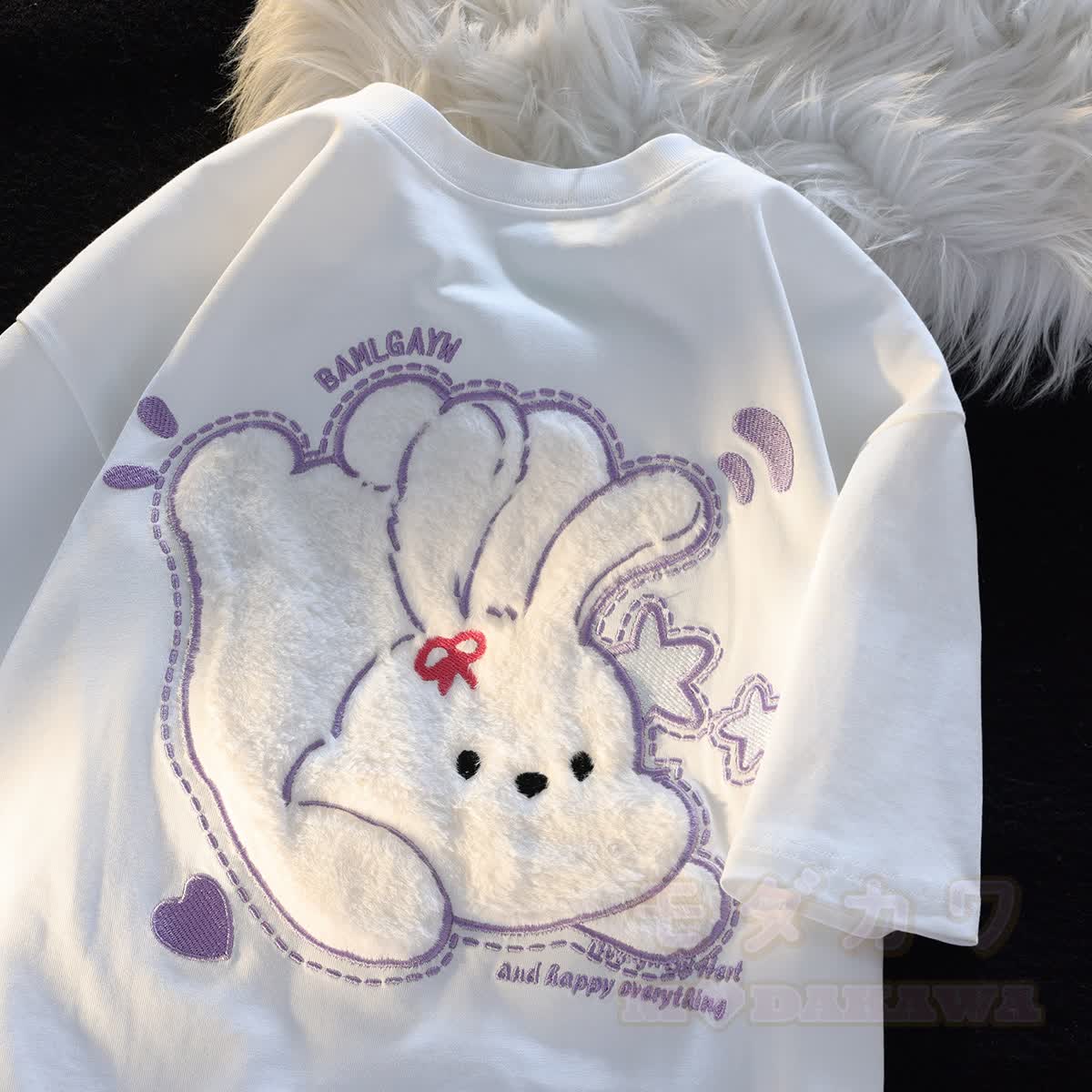 Kurzarm-Freizeit-T-Shirt mit niedlichem Cartoon-Tier-Flockdruck - A - 2XL - image 1