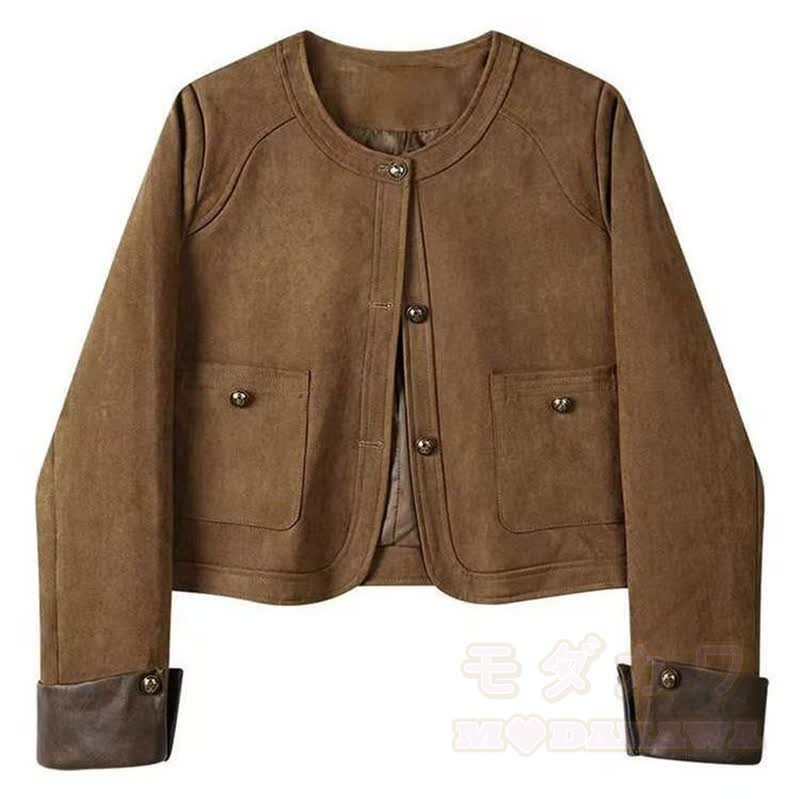 Wildlederjacke, Rollkragenpullover, hochtaillierter Rock, dreiteiliges Set - Oberbekleidung - 3XL - image 2