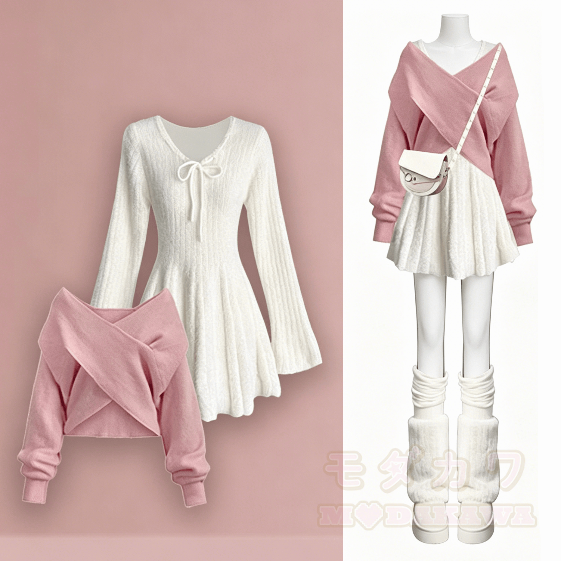 Zweiteiliges Set aus süßem, lässigem Pullover und Kleid mit passendem Kleid - Rosa Set - 4XL - image 1