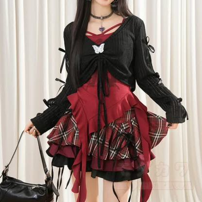 Gothic-Top und Neckholder-Camisole mit Minirock – dreiteiliges Set - Rotes Set - XL - image 5