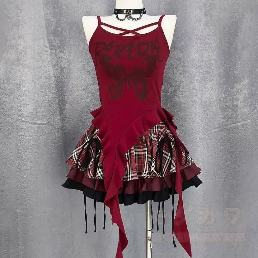Gothic-Top und Neckholder-Camisole mit Minirock – dreiteiliges Set - image 7
