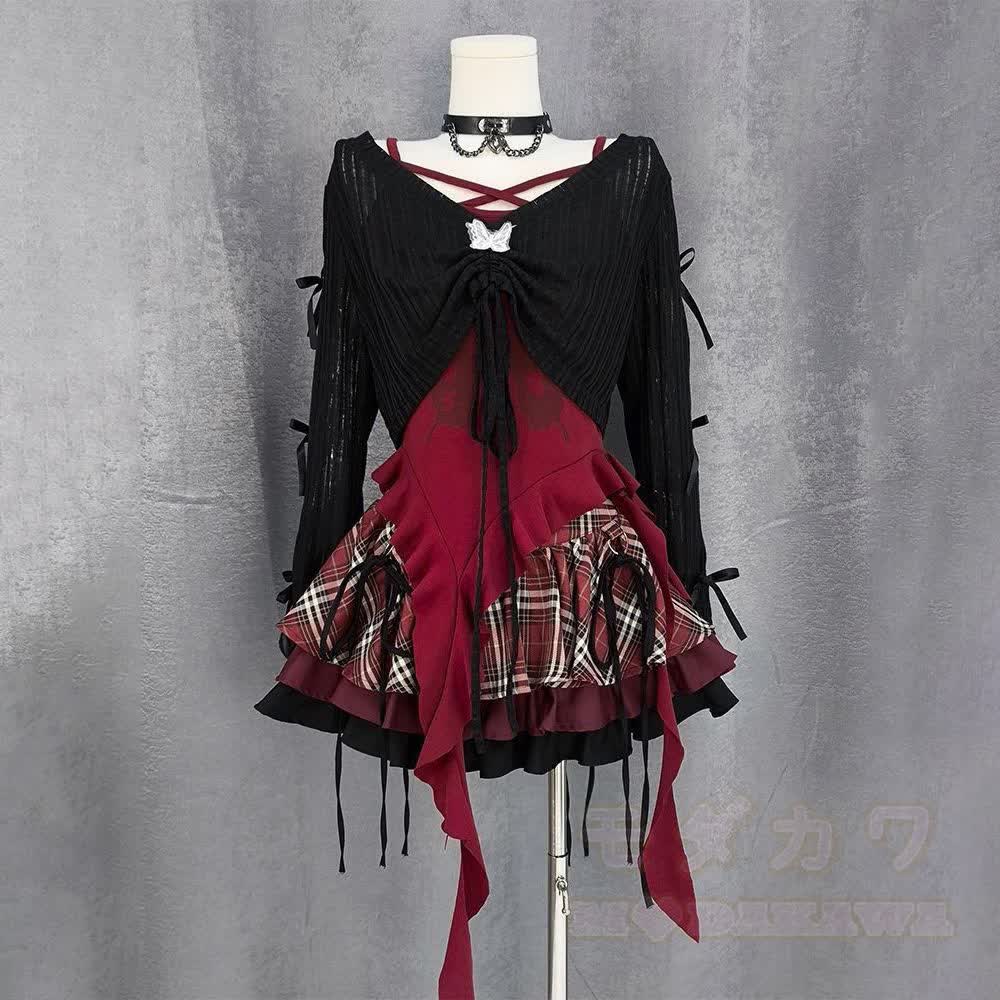 Gothic-Top und Neckholder-Camisole mit Minirock – dreiteiliges Set - image 6