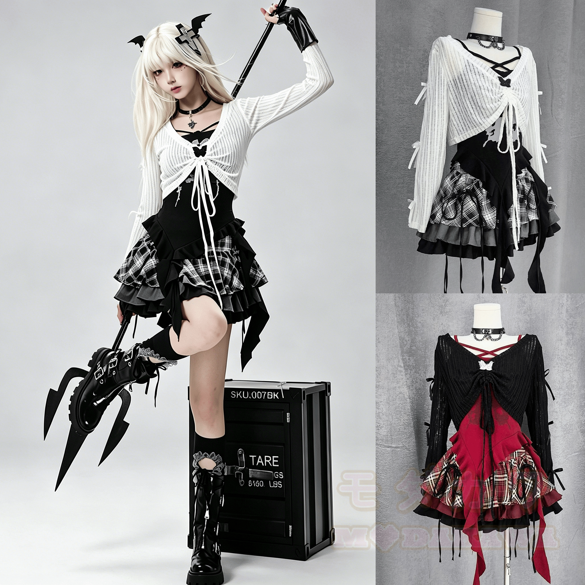 Gothic-Top und Neckholder-Camisole mit Minirock – dreiteiliges Set - image 1