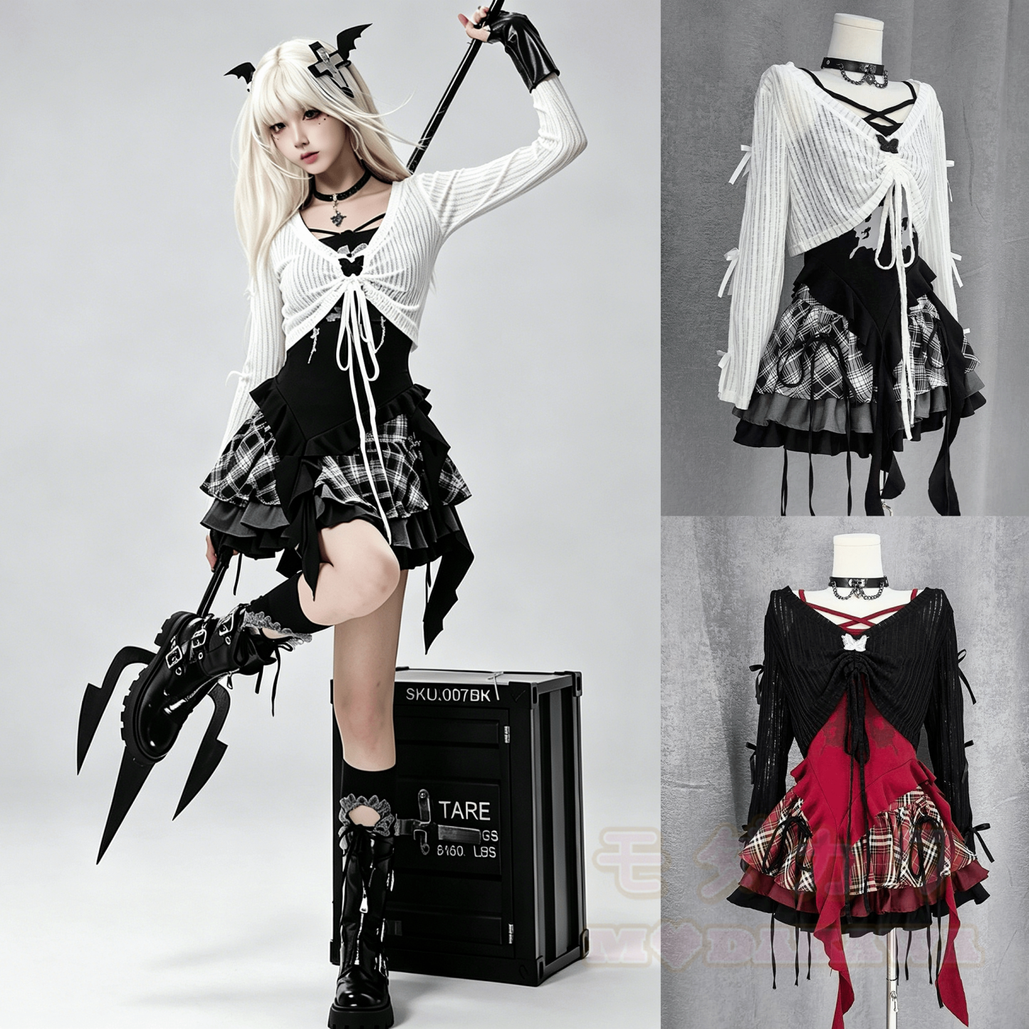 Gothic-Top und Neckholder-Camisole mit Minirock – dreiteiliges Set - image 1