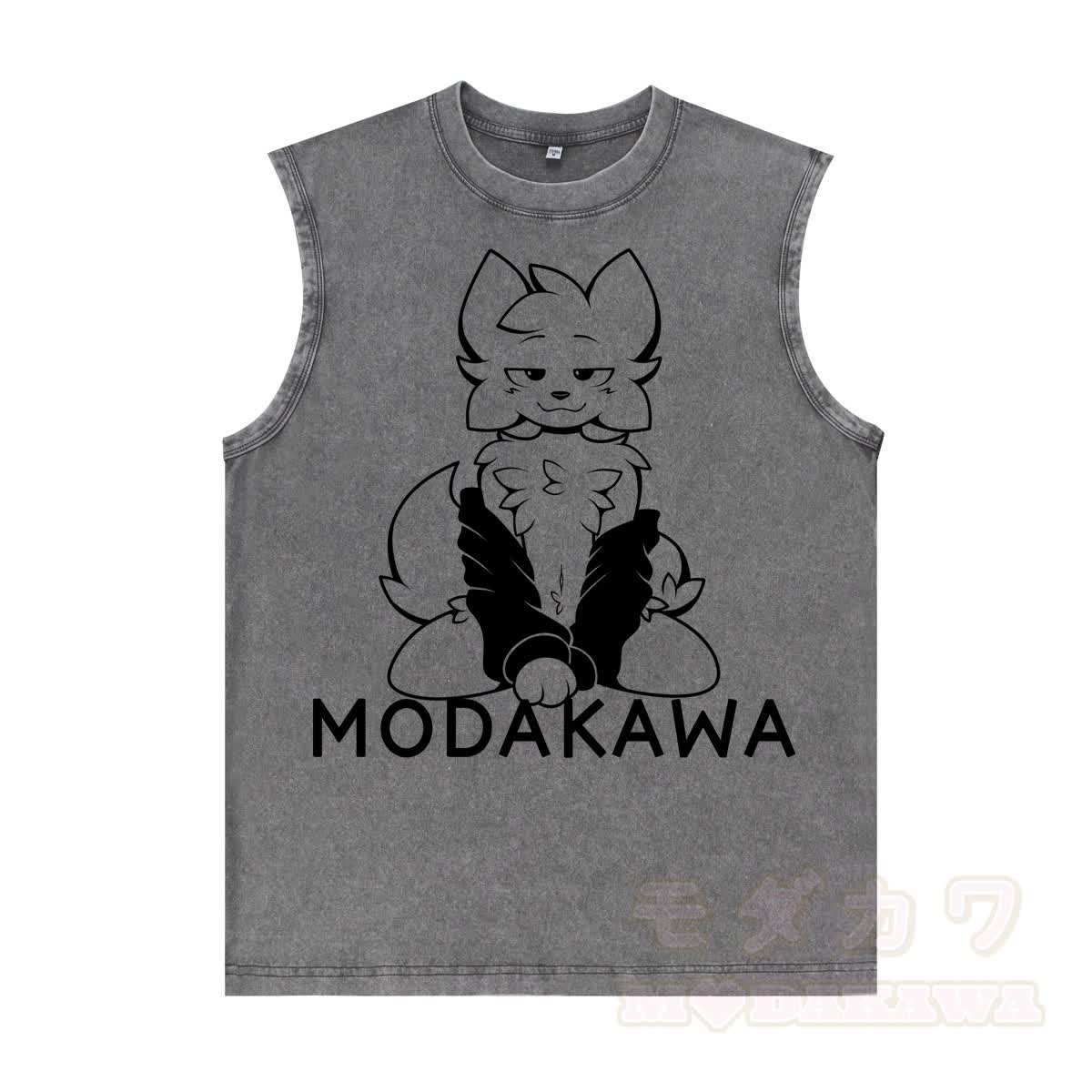 MODAKAWA X zarckets Anime Fox Graphic Unisex Vintage Washed Sleeveless T-shirt - Grau - 2XL - image 2