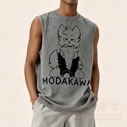 MODAKAWA X zarckets Anime Fox Graphic Unisex Vintage Washed Sleeveless T-shirt - image 1