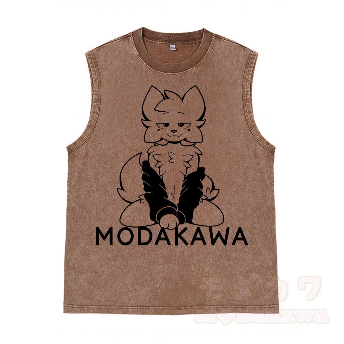 MODAKAWA X zarckets Anime Fox Graphic Unisex Vintage Washed Sleeveless T-shirt - Braun - 2XL - image 6
