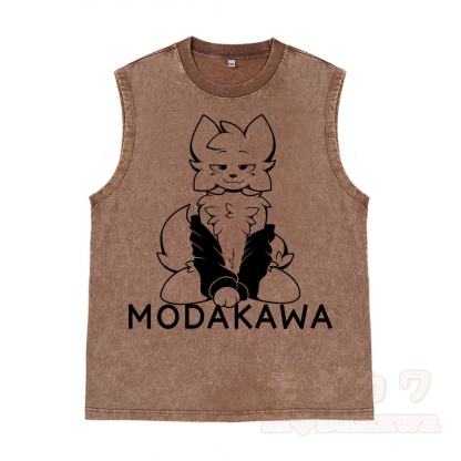 MODAKAWA X zarckets Anime Fox Graphic Unisex Vintage Washed Sleeveless T-shirt - Braun - 2XL - image 6