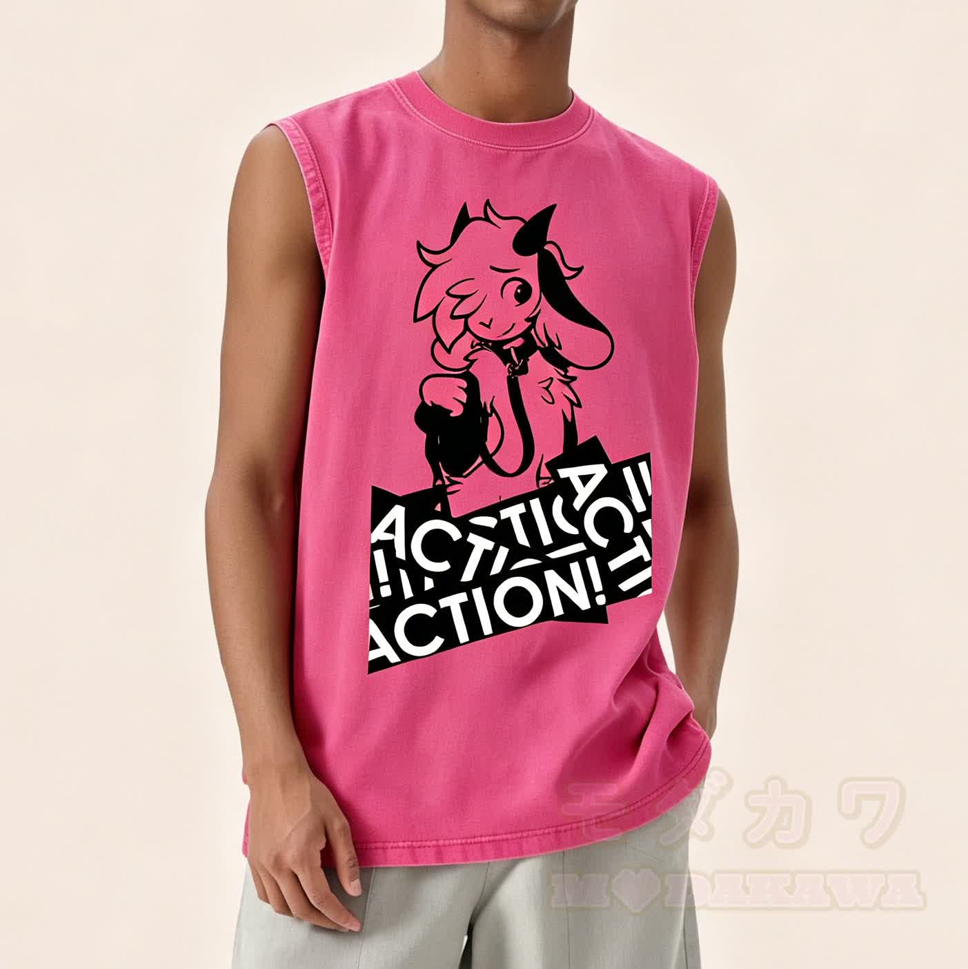 MODAKAWA X zarckets Anime Goat Graphic Unisex Vintage Washed Sleeveless T-shirt - image 1
